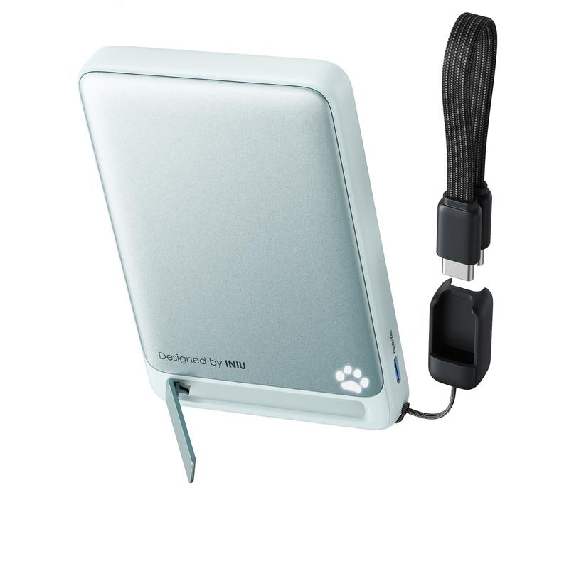 INIU Magfino 10000Mahportable Charger, Ultra Slim Qi2 Certified 10000Mah 45W Magnetic Power Bank, Super Fast Charge, Metal USB C In&Out Wireless Battery Pack with Foldable Stand, Phone Charger, Only for Iphone 16/15/14/13/12 Series