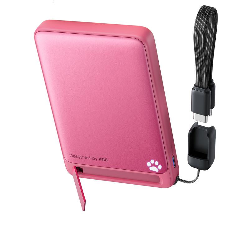 INIU Magfino 10000Mahportable Charger, Ultra Slim Qi2 Certified 10000Mah 45W Magnetic Power Bank, Super Fast Charge, Metal USB C In&Out Wireless Battery Pack with Foldable Stand, Phone Charger, Only for Iphone 16/15/14/13/12 Series