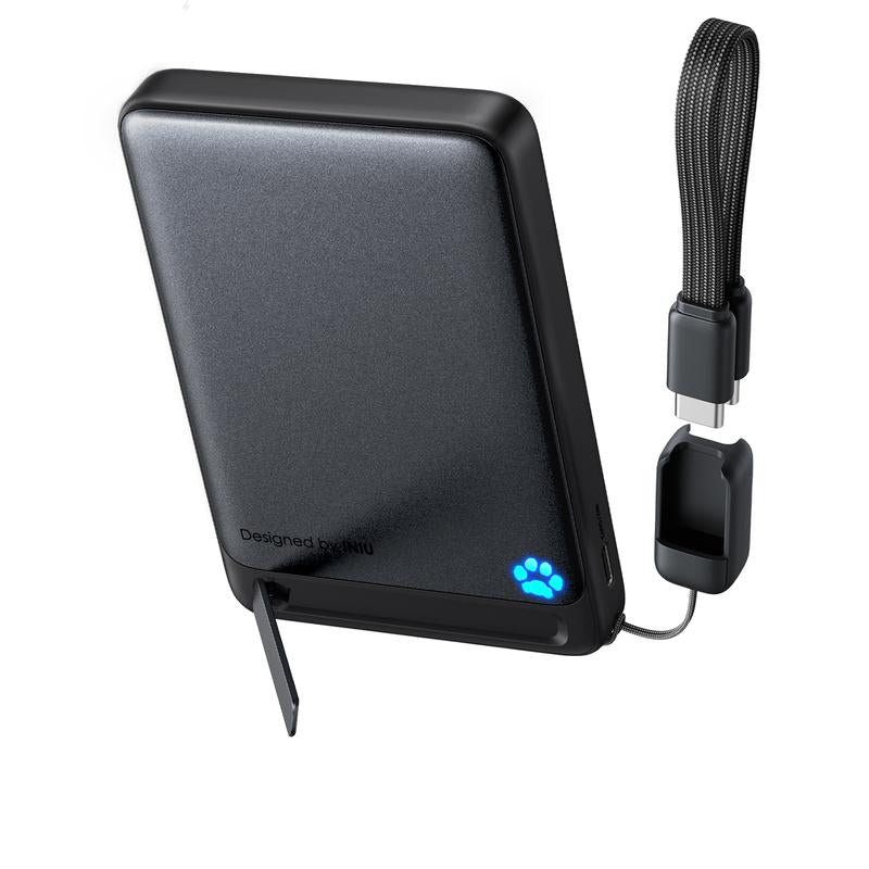 INIU Magfino 10000Mahportable Charger, Ultra Slim Qi2 Certified 10000Mah 45W Magnetic Power Bank, Super Fast Charge, Metal USB C In&Out Wireless Battery Pack with Foldable Stand, Phone Charger, Only for Iphone 16/15/14/13/12 Series
