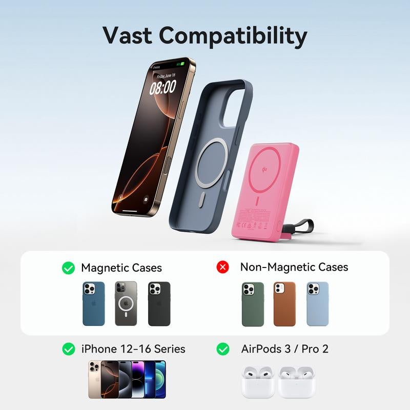 INIU Magfino 10000Mahportable Charger, Ultra Slim Qi2 Certified 10000Mah 45W Magnetic Power Bank, Super Fast Charge, Metal USB C In&Out Wireless Battery Pack with Foldable Stand, Phone Charger, Only for Iphone 16/15/14/13/12 Series