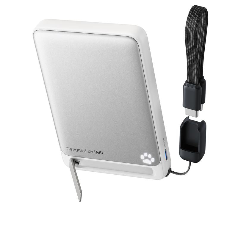 INIU Magfino 10000Mahportable Charger, Ultra Slim Qi2 Certified 10000Mah 45W Magnetic Power Bank, Super Fast Charge, Metal USB C In&Out Wireless Battery Pack with Foldable Stand, Phone Charger, Only for Iphone 16/15/14/13/12 Series