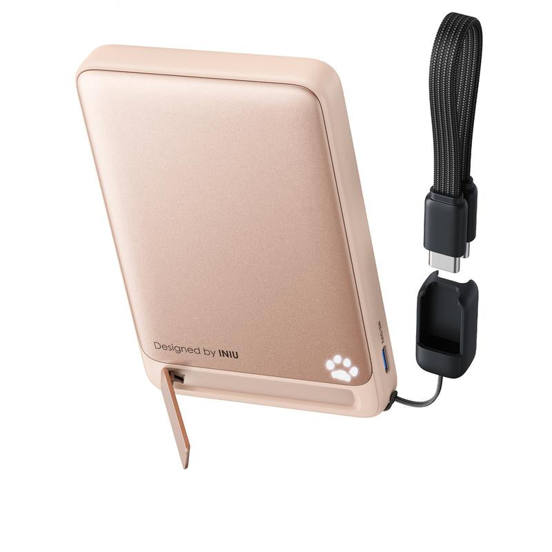 INIU Magfino 10000Mahportable Charger, Ultra Slim Qi2 Certified 10000Mah 45W Magnetic Power Bank, Super Fast Charge, Metal USB C In&Out Wireless Battery Pack with Foldable Stand, Phone Charger, Only for Iphone 16/15/14/13/12 Series