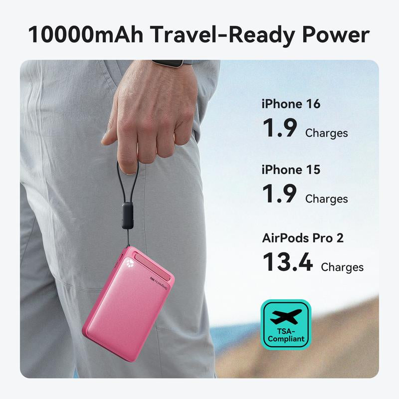 INIU Magfino 10000Mahportable Charger, Ultra Slim Qi2 Certified 10000Mah 45W Magnetic Power Bank, Super Fast Charge, Metal USB C In&Out Wireless Battery Pack with Foldable Stand, Phone Charger, Only for Iphone 16/15/14/13/12 Series