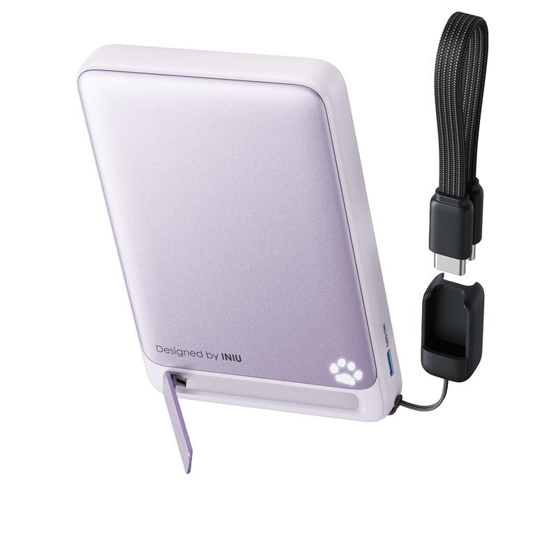 INIU Magfino 10000Mahportable Charger, Ultra Slim Qi2 Certified 10000Mah 45W Magnetic Power Bank, Super Fast Charge, Metal USB C In&Out Wireless Battery Pack with Foldable Stand, Phone Charger, Only for Iphone 16/15/14/13/12 Series